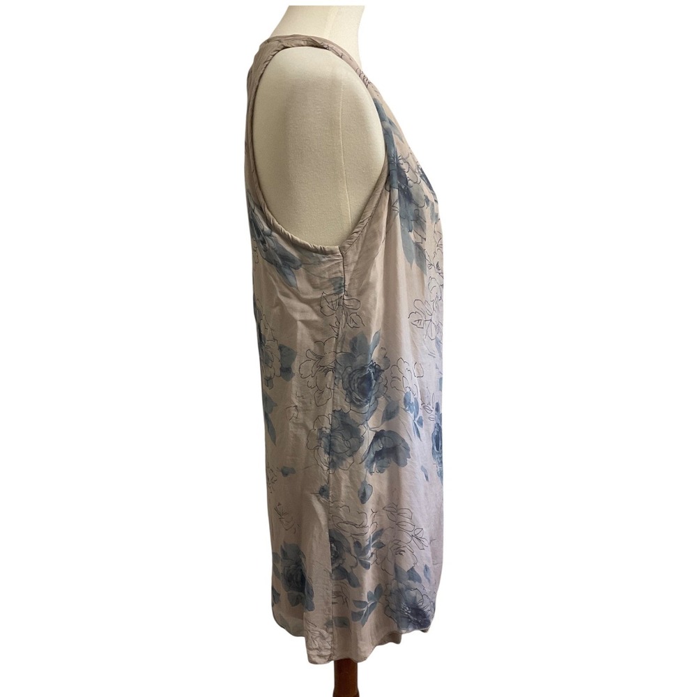 H.Trend Silk Floral Sleeveless Dress Womens Size M Taupe Blue Made in Italy - Picture 3 of 11
